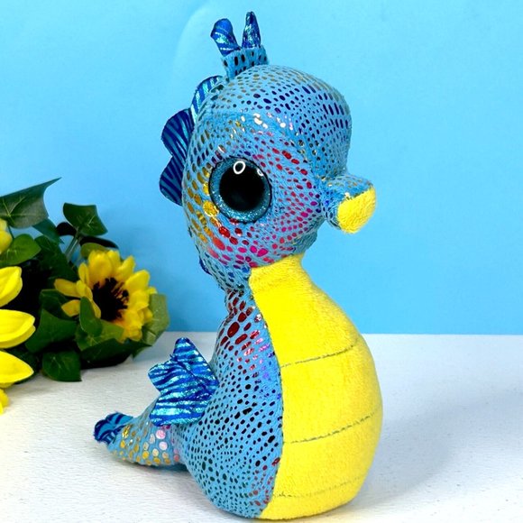Beautifully Detailed Big Blue Sparkle Eyes Seahorse‎ 7" Plush Stuffed Animal Toy - Picture 5 of 5